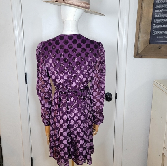 Betsey Johnson Vintage Velvet Polka Dot Wrap Dress Purple Size 2 - Picture 8 of 12